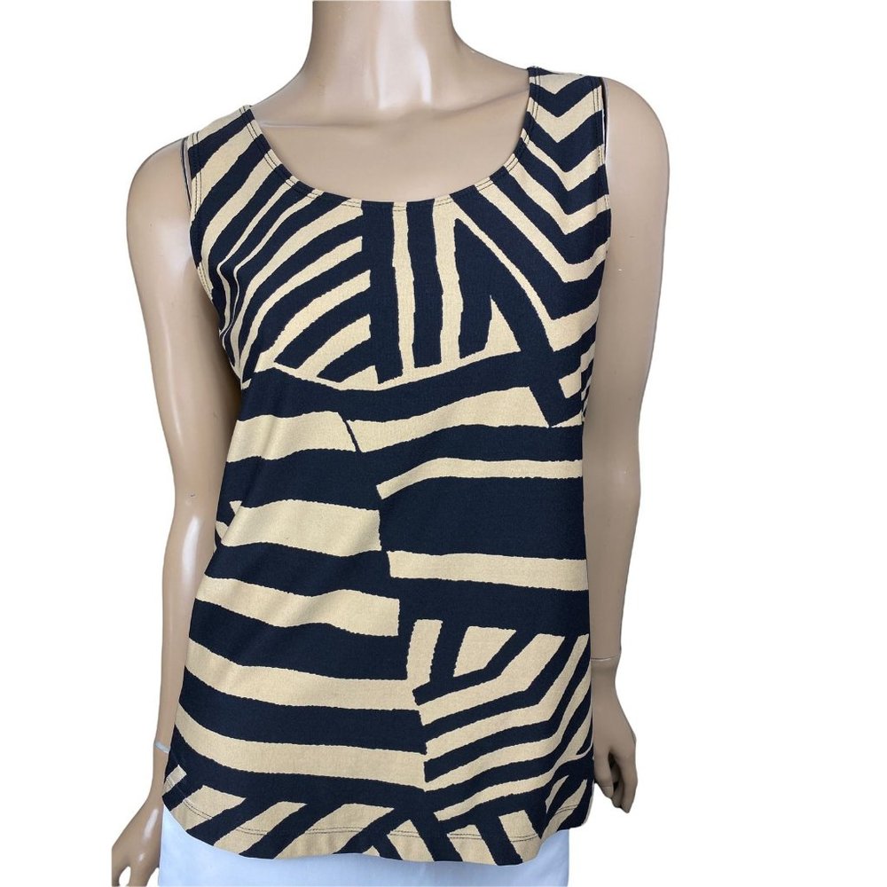 Chico's Sleeveless Top Blouse Size 1(8-10) Brown/Black Abstract Stripes